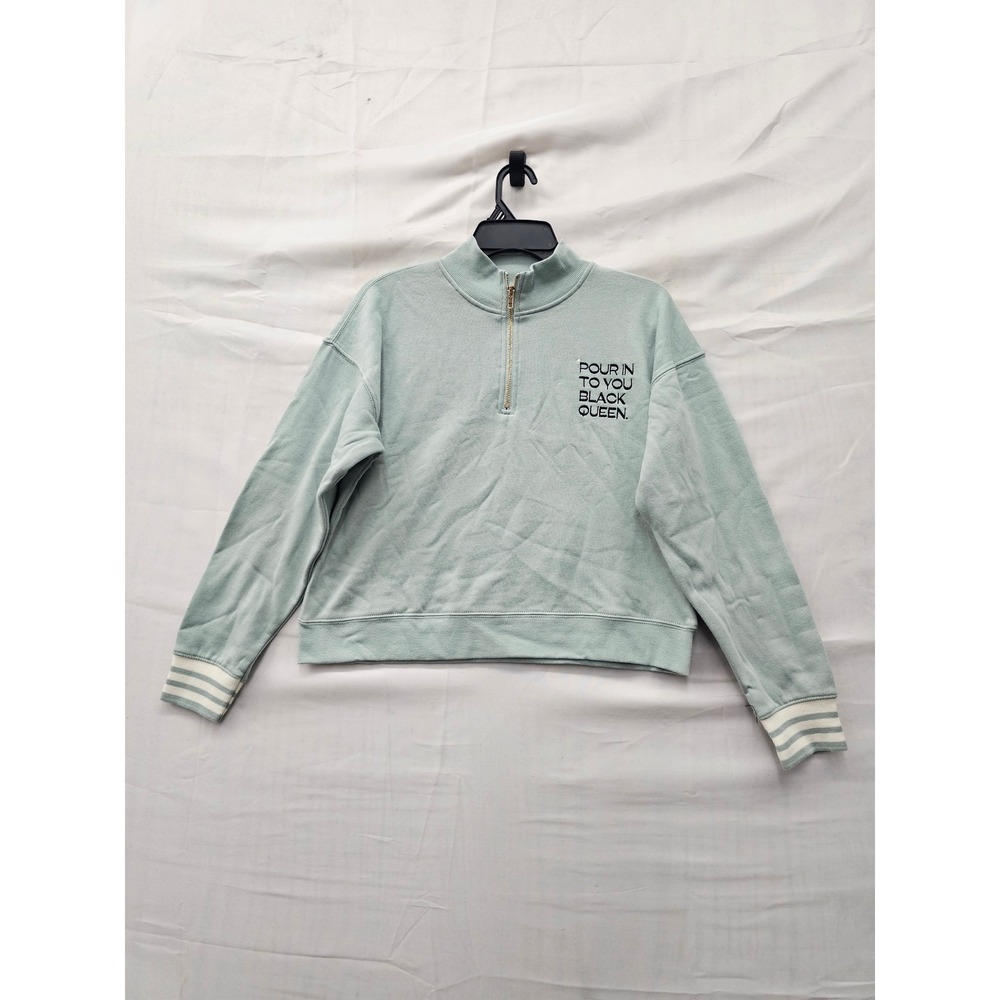 Legendary Rootz Womens Black Queen Quarter Zip Pullover Green Cotton Size XS